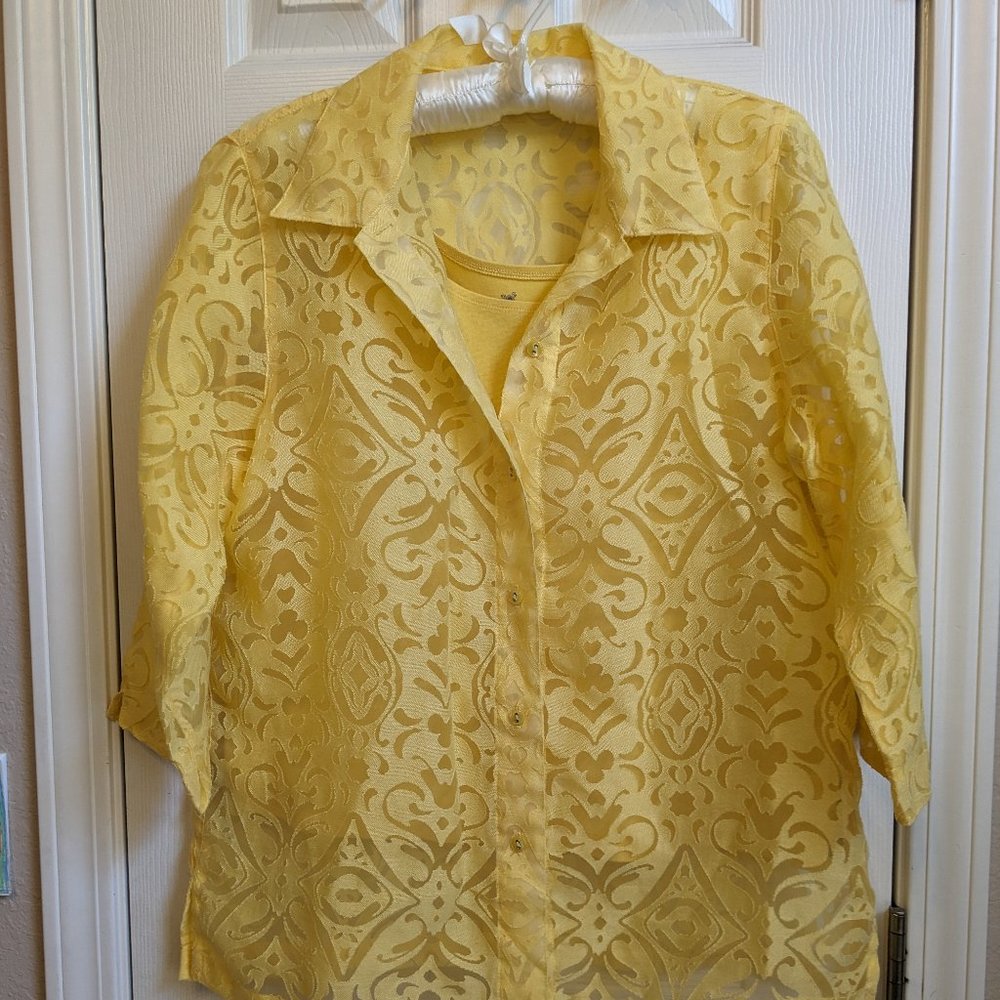 Allison Daley 2 Piece Set Yellow Button Up Lace Top and Matching Tank